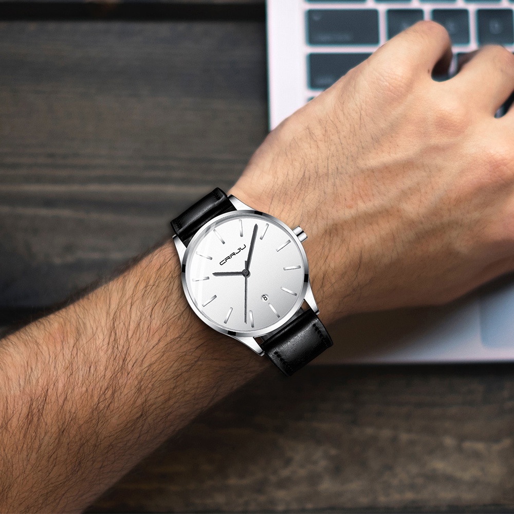 Đồng hồ thạch anh CRRJU 2170X chống thấm nước với dây đeo da cao cấp