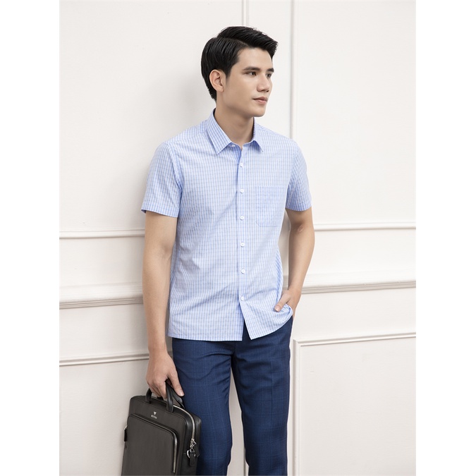 [MẪU MỚI] Áo sơ mi nam ngắn tay ARISTINO dáng Perfect fit suông, họa tiết xanh kẻ trắng trẻ trung, lịch sự - ASS172S1