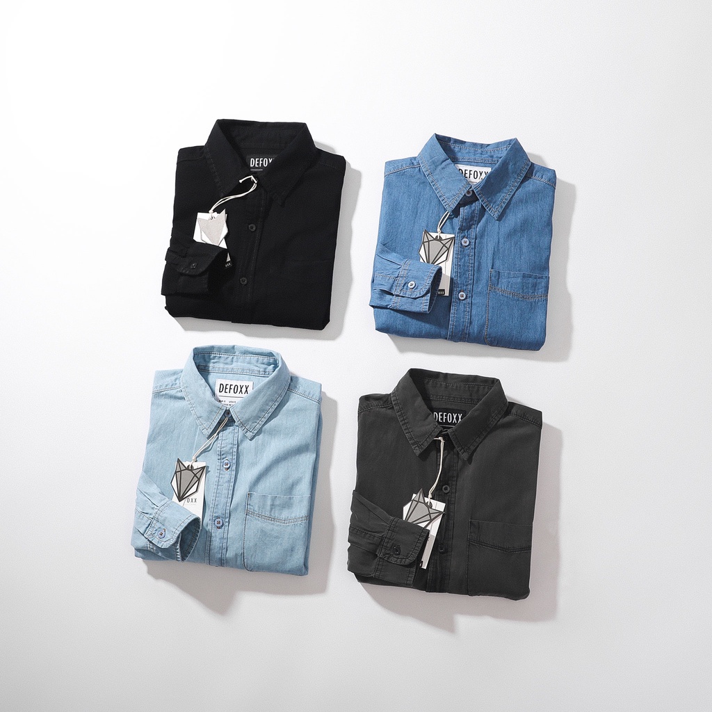 Aó sơ mi nam dài tay denim Defoxx 2,Form Slimfit,chất liệu denim co dãn mềm mịn,Hàng VNXK