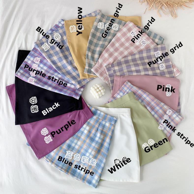 Chân Váy Chữ A Lưng Cao Họa Tiết Sọc Caro Thời Trang