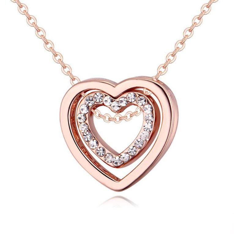 #cz  Simple Love Necklace Fashion Full Diamond Crystal Inlaid Necklace Double Heart Hollow Pendant Clavicle Chain