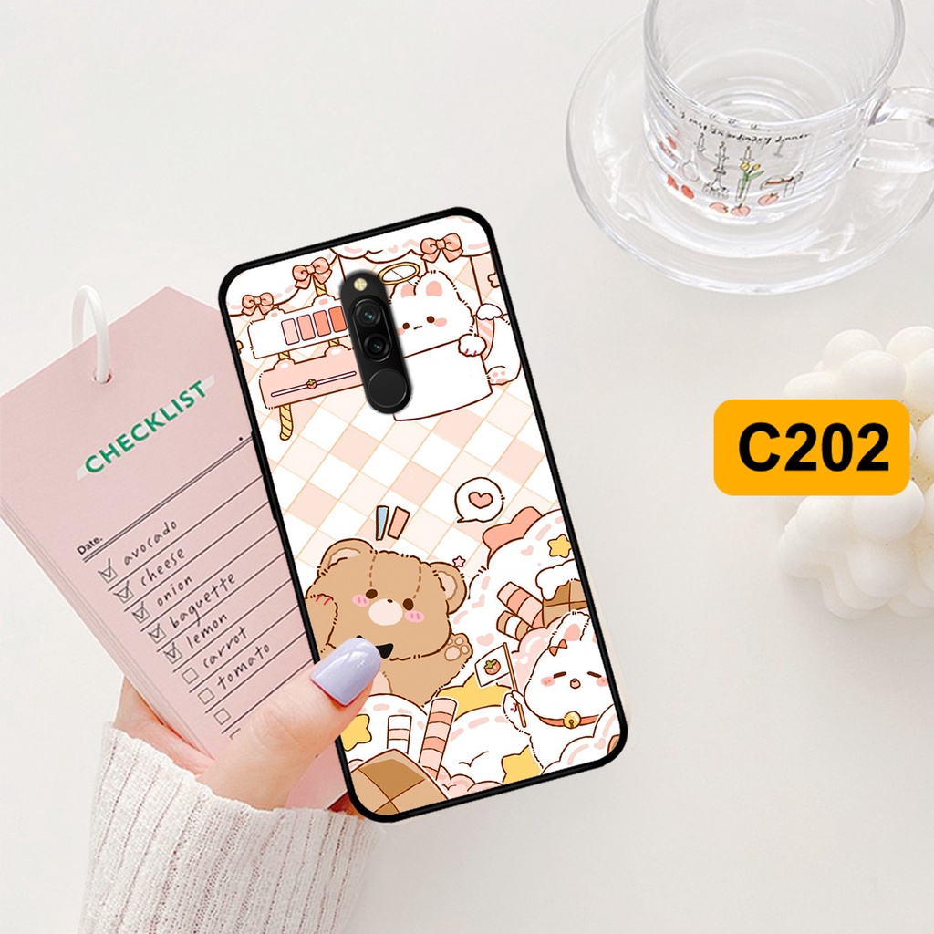 Ốp lưng Xiaomi Redmi 8 in hình caro gấu thỏ dễ thương