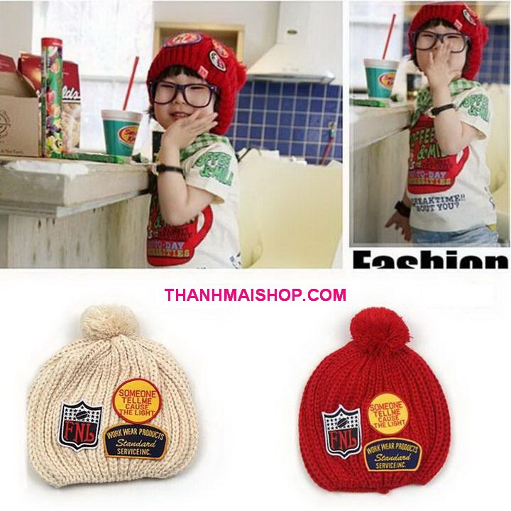 Nón len baby BE016 hình bánh tiêu đính huy hiệu thời trang cá tính