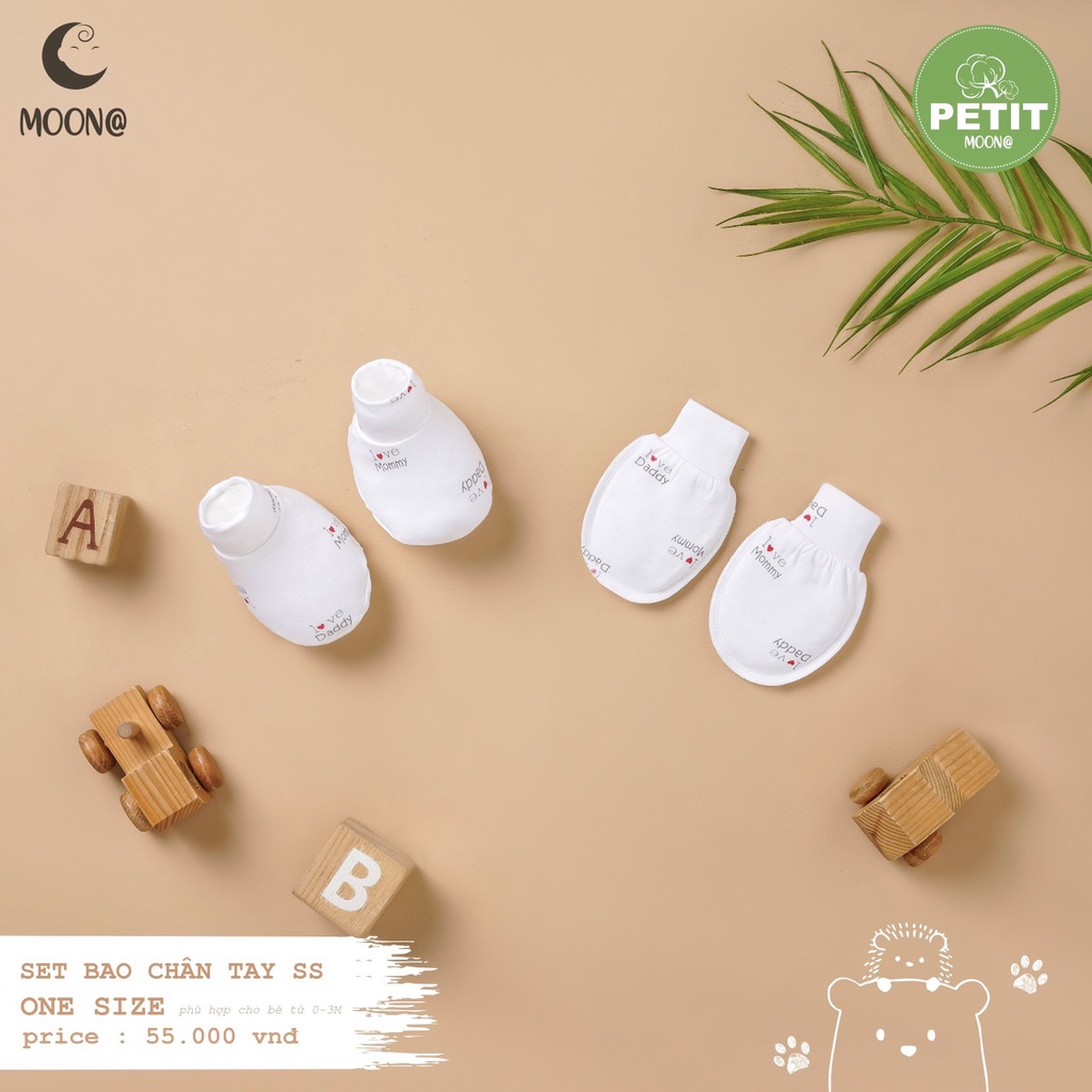 Mũ bao tay chân yếm MOON sơ sinh vải petit mỏng hè mát 0-3M Made in Việt Nam