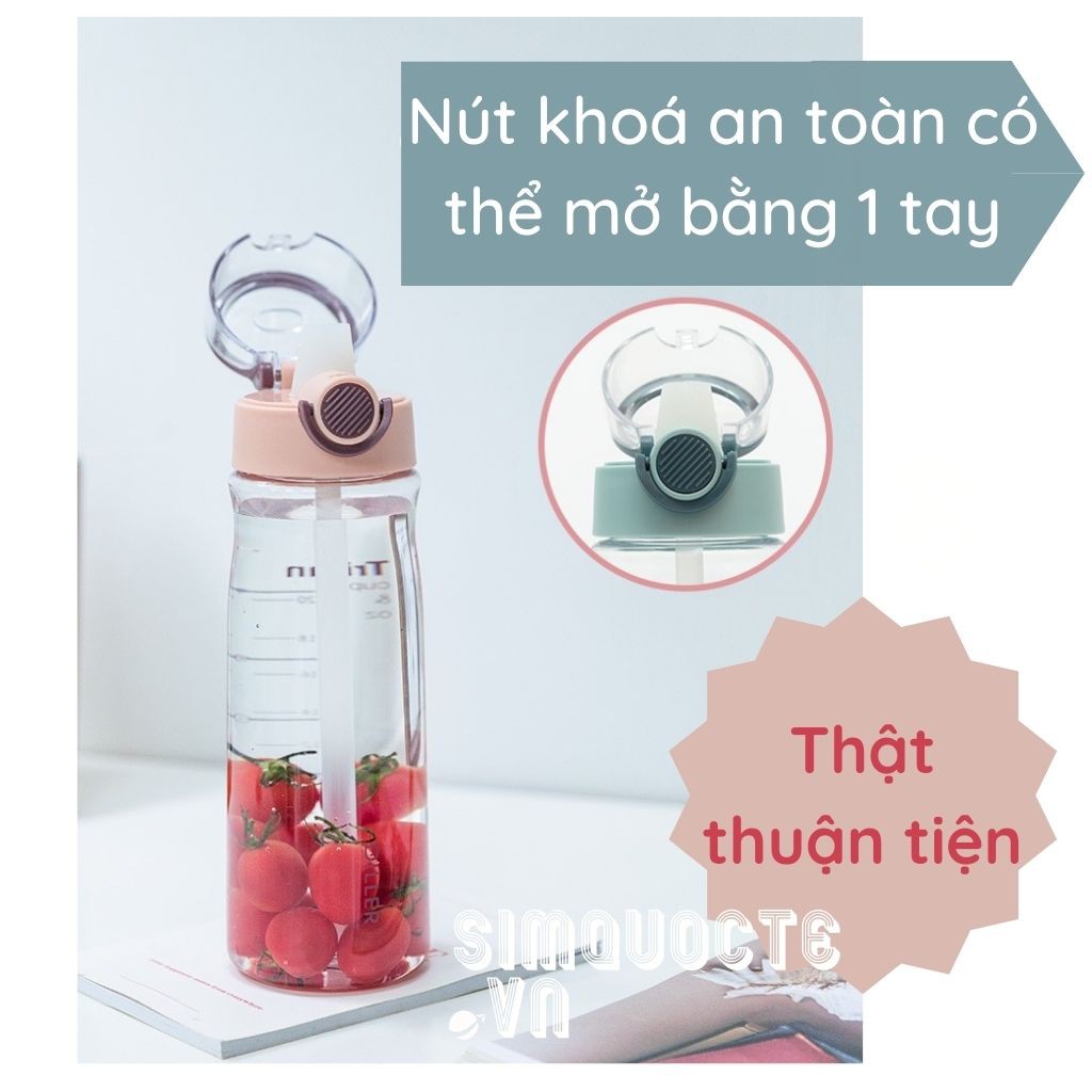 Bình nước thể thao detox kèm ống hút tháo rời 840ml BPA-free