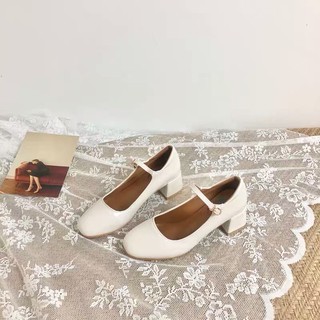 (Sẵn 35) Guốc trắng Mary Janes Lolita Quảng châu cao 4,5cm