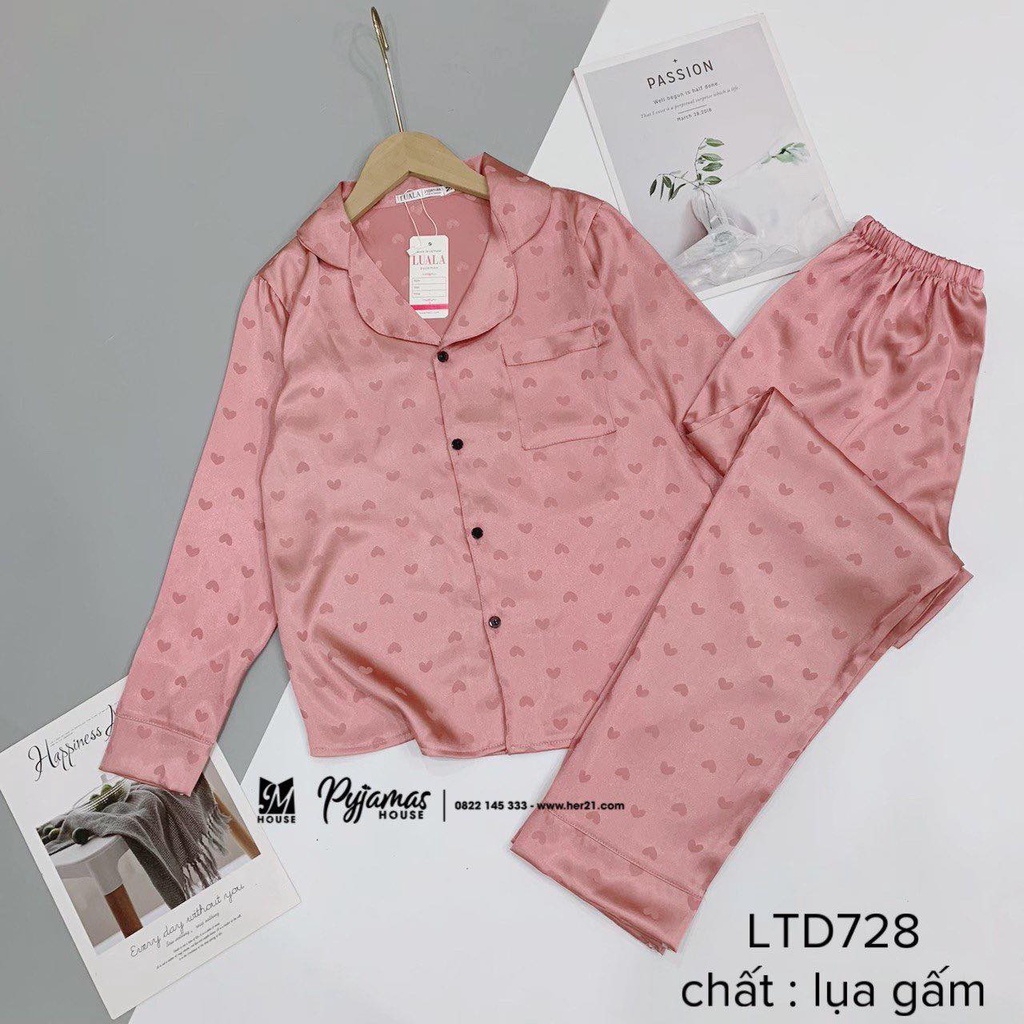 Đồ bộ pijama lụa satin tay dài quần dài chất mịn mát size&lt;60kg