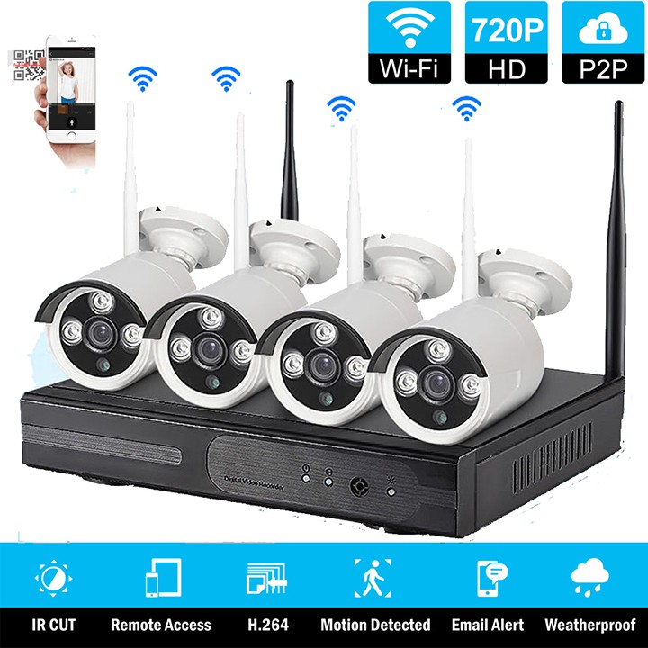 Trọn Bộ đầu ghi NVR KIT WIFI 9CH + 4 mắt camera WIFI 2.0MP -1080P/ 1.0M 720P