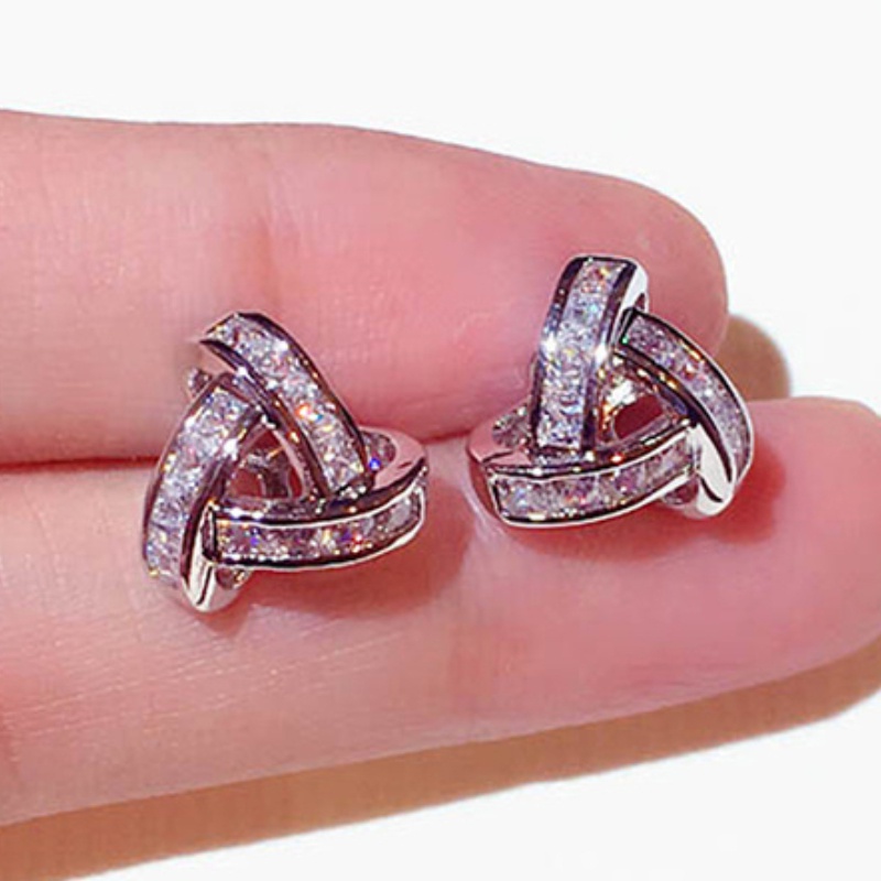 Bông Tai Mạ BạC 925 HìNh Tam GiáC ĐíNh Đá ThờI Trang