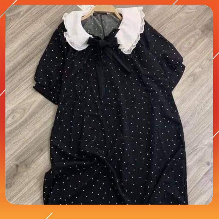 Đầm bầu ngắn tay chấm bi cổ bèo trắng M033 chất chéo thái thời trang thiết kế freesize