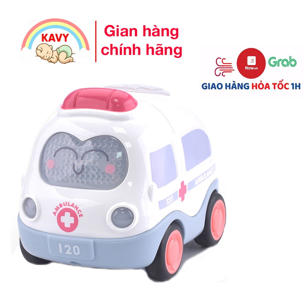 Đồ chơi mô hình xe cứu thương KAVY màu trắng có nhạc và đèn chạy đà kèm sẵn pin