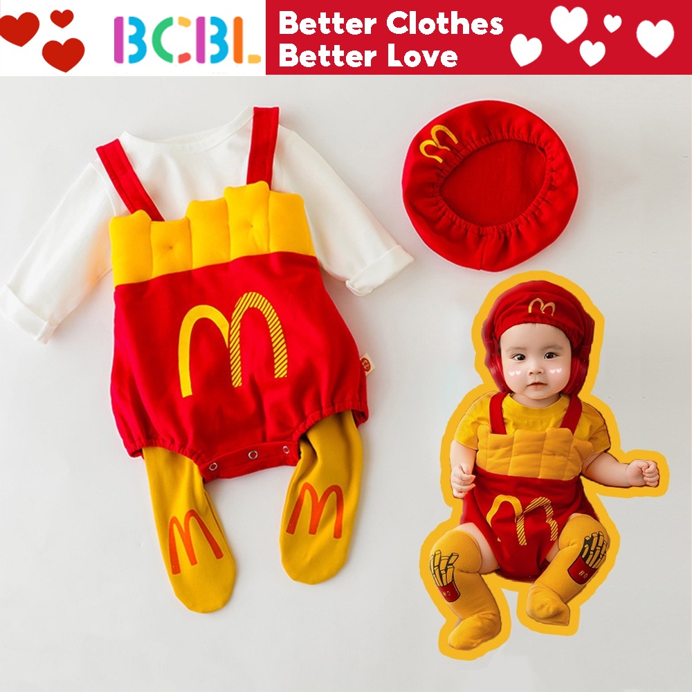 Áo liền quần BCBL hóa trang thành khoai tây chiên McDonald dễ thương cho bé