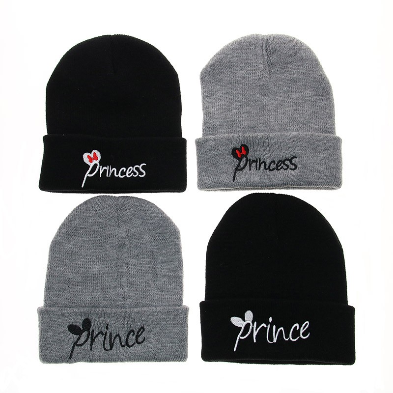 Mũ chỏm thêu chữ prince/ princess thời trang mùa đông dành cho bé gái