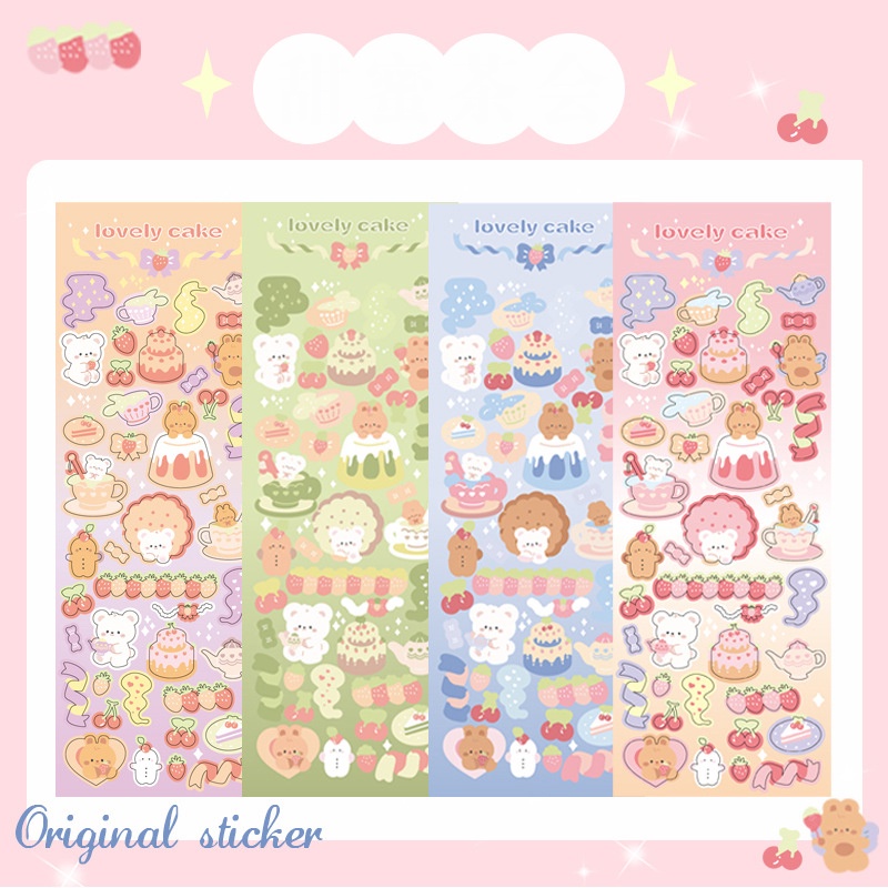 Sticker Hình Dán PET Lấp Lánh Gấu Lovely Cake