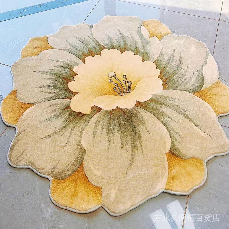 Thảm Lót Sàn Giả Len Cashmere Chống Trượt Hình Bông Hoa Độc Đáo
