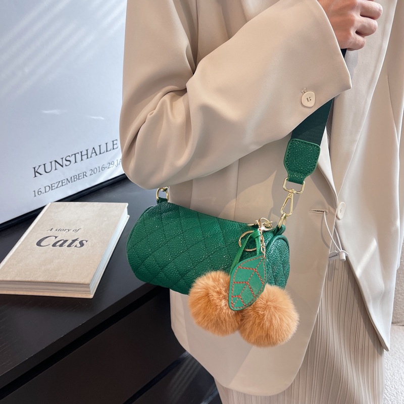 Túi Đeo Vai Hình Trụ Họa Tiết Hình Thoi Đơn Giản Cho Nữ