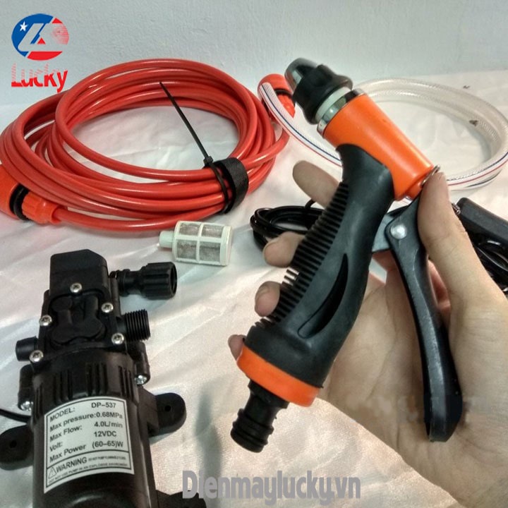 (Mới) Bộ Máy Bơm Rửa Xe - Dùng Nguồn 12v