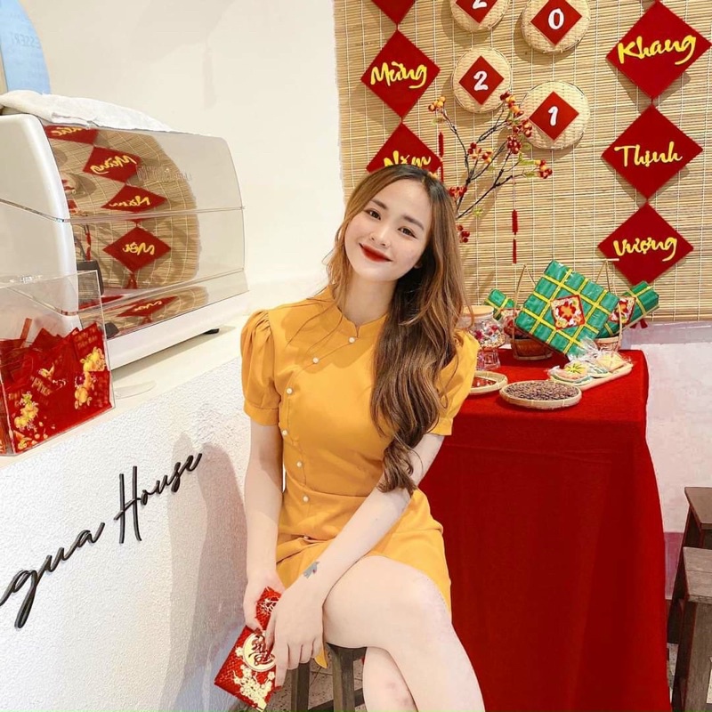 Đầm dự tiệc dạng sườn xám phối cườm siêu xinh form cực tôn dáng [0618]