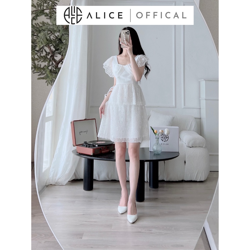 Set Váy Tiểu Thư ALICE Ren Dập Ly 2 Tầng Tay Cánh Tiên, Chất Vải Tafta Cao Cấp, Mềm Mịn Sang Trọng V840