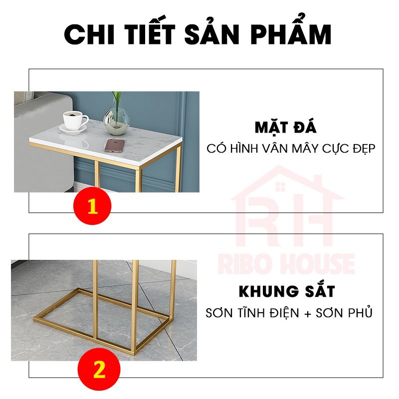 Bàn trà sofa RIBO HOUSE mặt đá kệ trang trí phòng khách, khách sạn, ban công, tiệm spa hình chữ nhật RIBO53