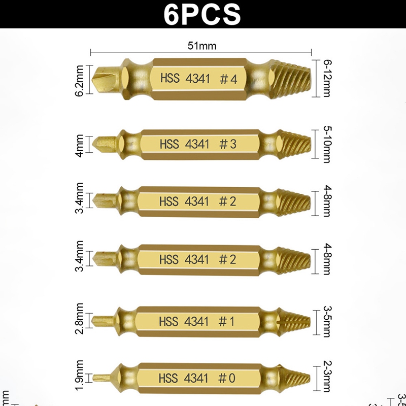 Set 6 Mũi Khoan Tháo Gỡ Bu Lông Bị Hỏng