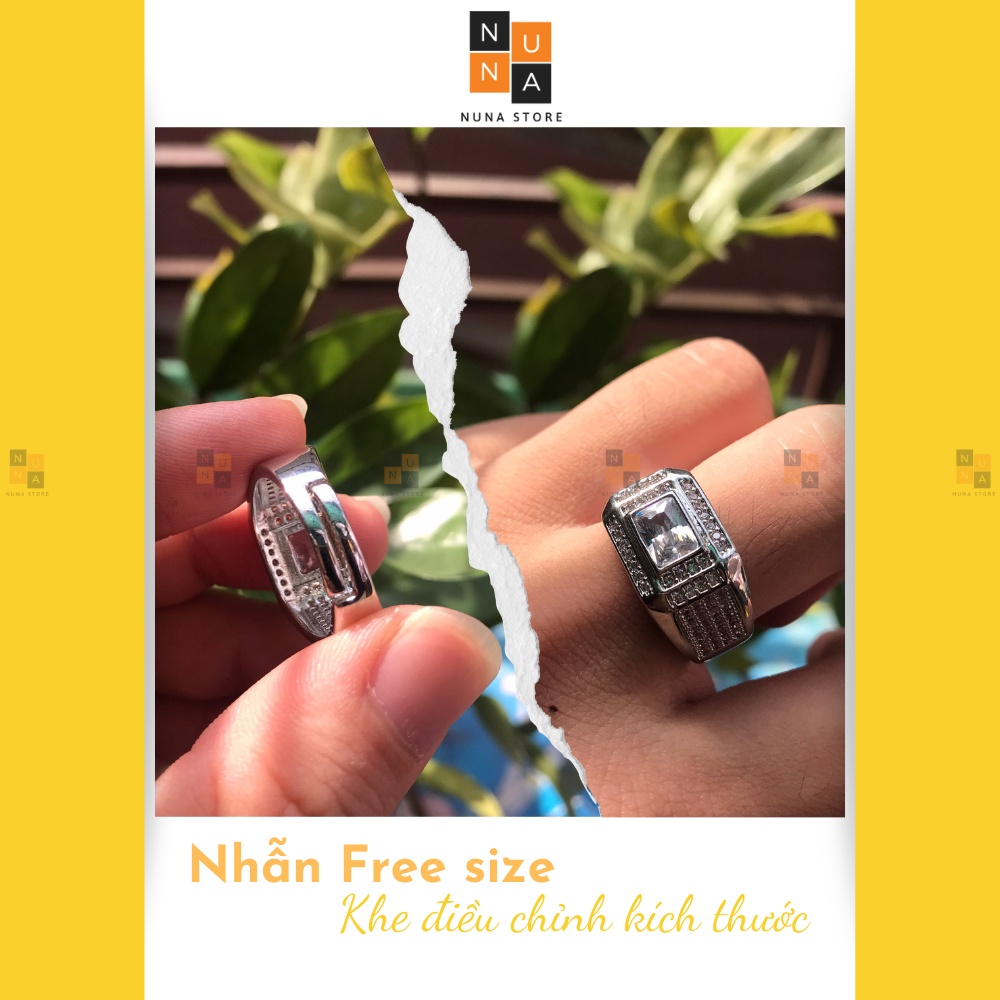 Nhẫn đính đá nhân tạo, nhẫn bạc nam freesize- DN1201