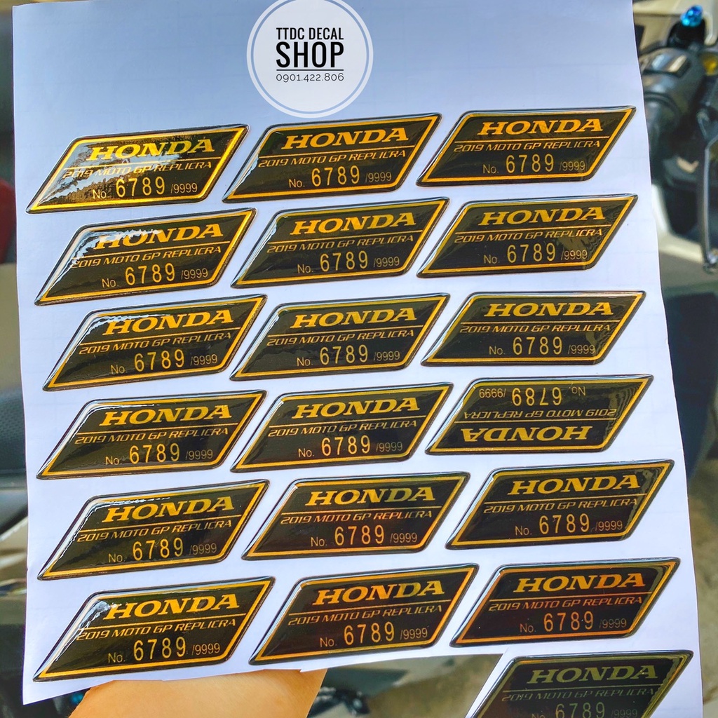 Tem nổi crom 24k vàng 3D Honda Yamaha dán mọi vị trí