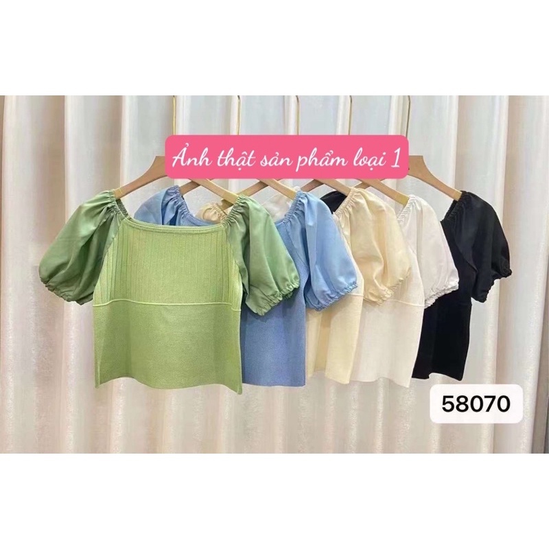 Áo Tay Bồng Tiểu Thư Cổ Vuông Nữ Màu Xanh Bơ Đen Trắng Chất Len Mongtoghi Dệt Kim Style Hàn Quốc Nữ Tính Mặc Đi Làm