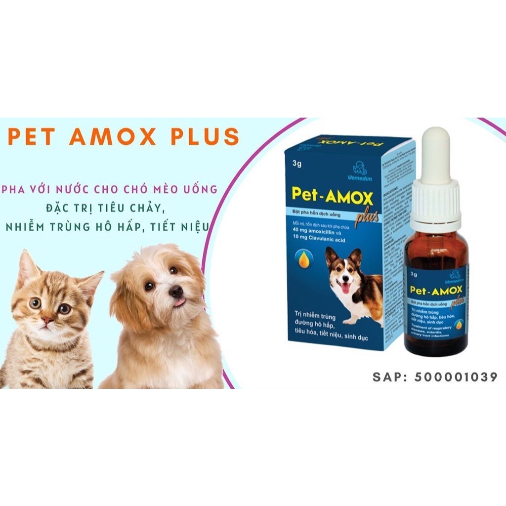 Dung Dịch Uống Pet-Amox Plus Giảm Tiêu Chảy, Hô Hấp Cho Chó Mèo chai 3g