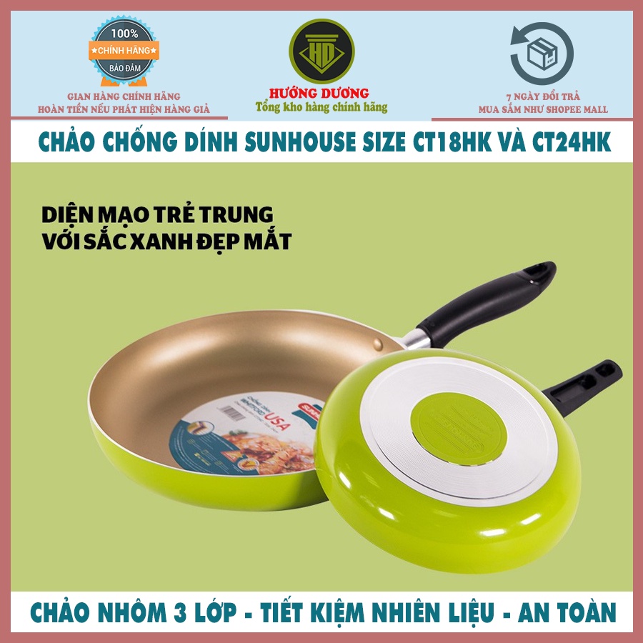 Chảo chống dính,chảo chống dính sunhouse cặp CT18HK (Size 18) và CT24HK (Size 24) Hàng Chính Hãng