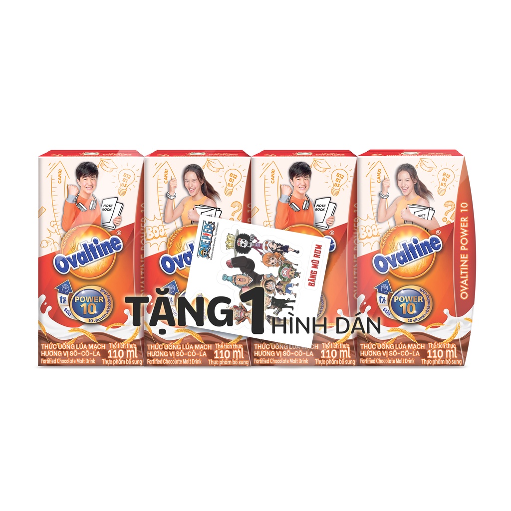 (Tặng 1 hình dán độc đáo) Thức uống lúa mạch hương vị sô-cô-la Ovaltine POWER hộp giấy 110mlx4