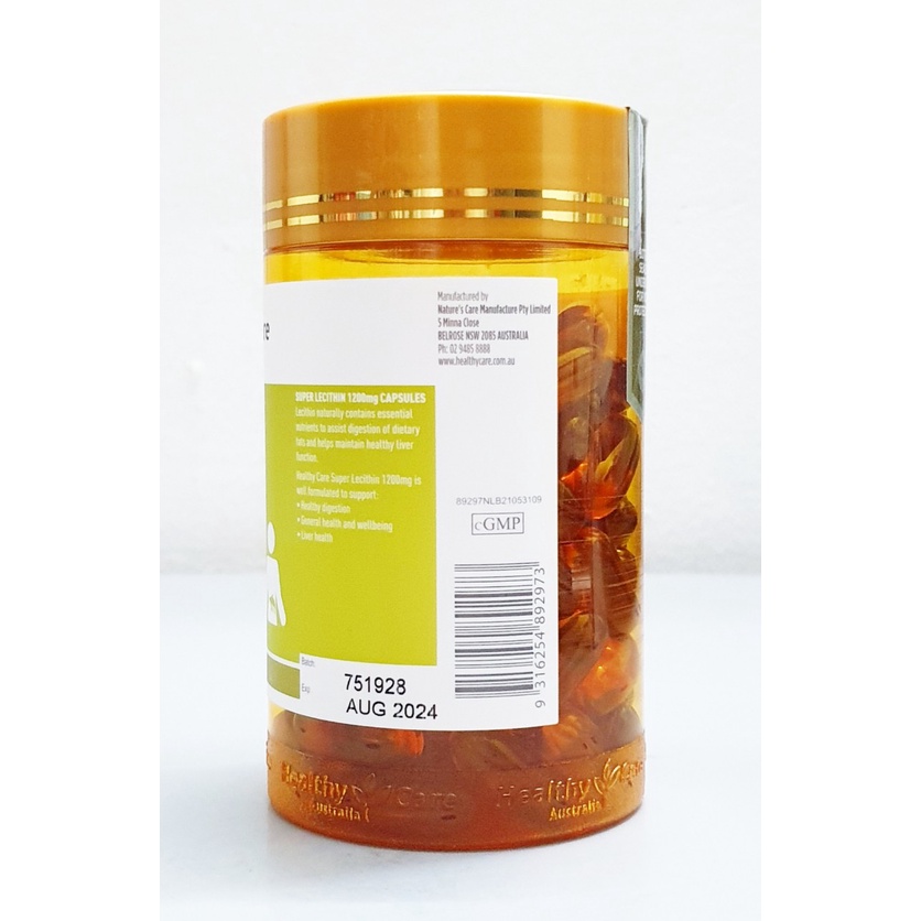 Mầm đậu nành Super Lecithin 1200 mg chai 100 viên hãng Healthy Care từ Úc
