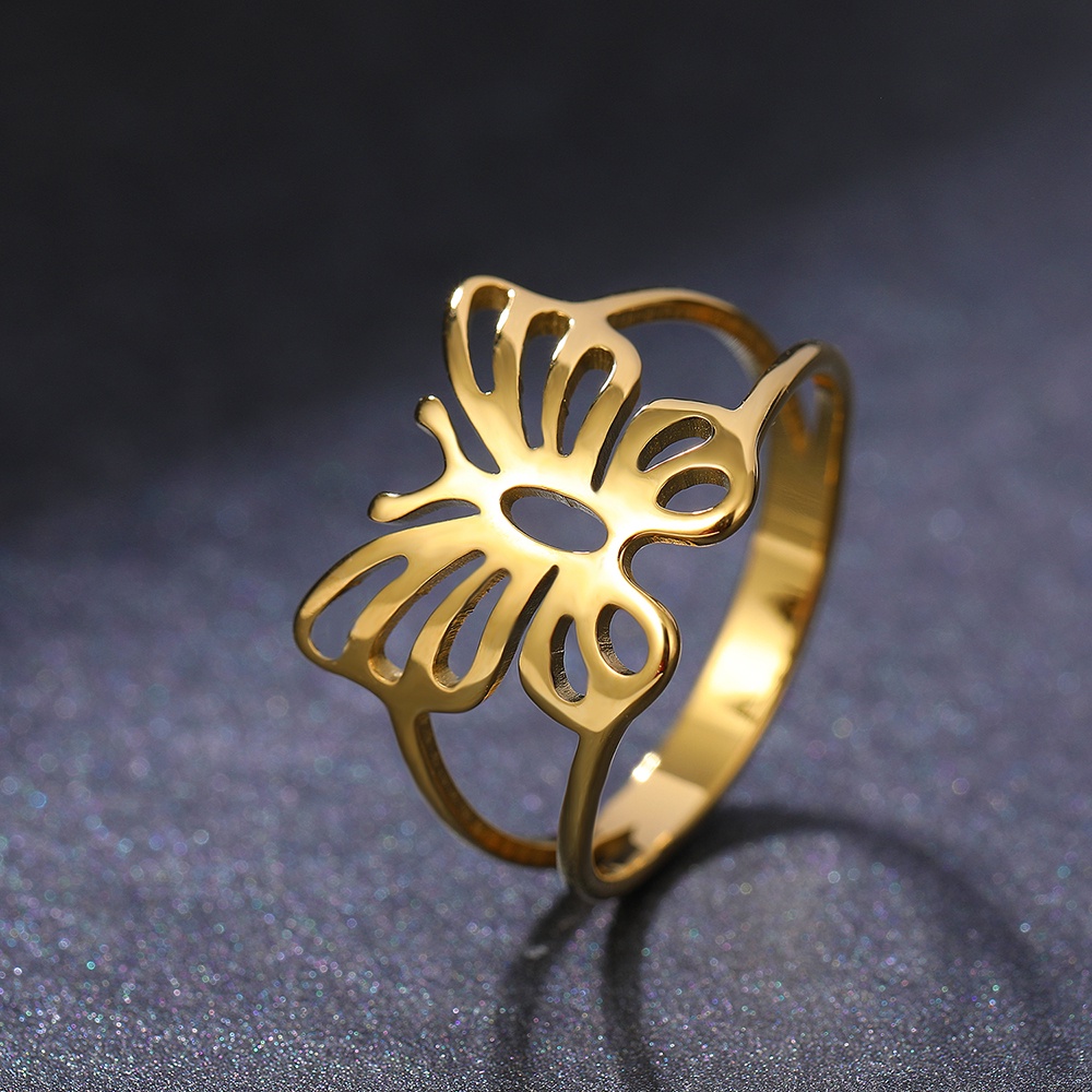 Nhẫn Thép Không Gỉ Mạ Vàng 18k Hình Bướm Thời Trang