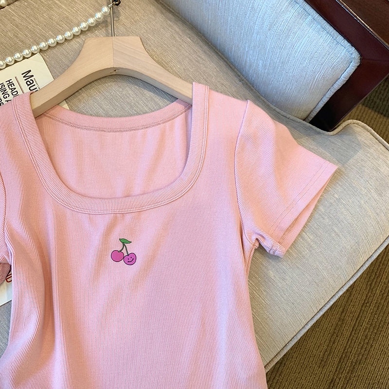 Áo Thun Nữ Ngắn Tay In Hình Quả Cherry Thời Trang Mùa Hè Hàng Mới