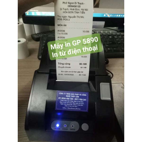 Máy in hóa đơn bán hàng kết nối điện thoại và máy tính khổ giấy 5,7cm Gprinter GP-5890XIII