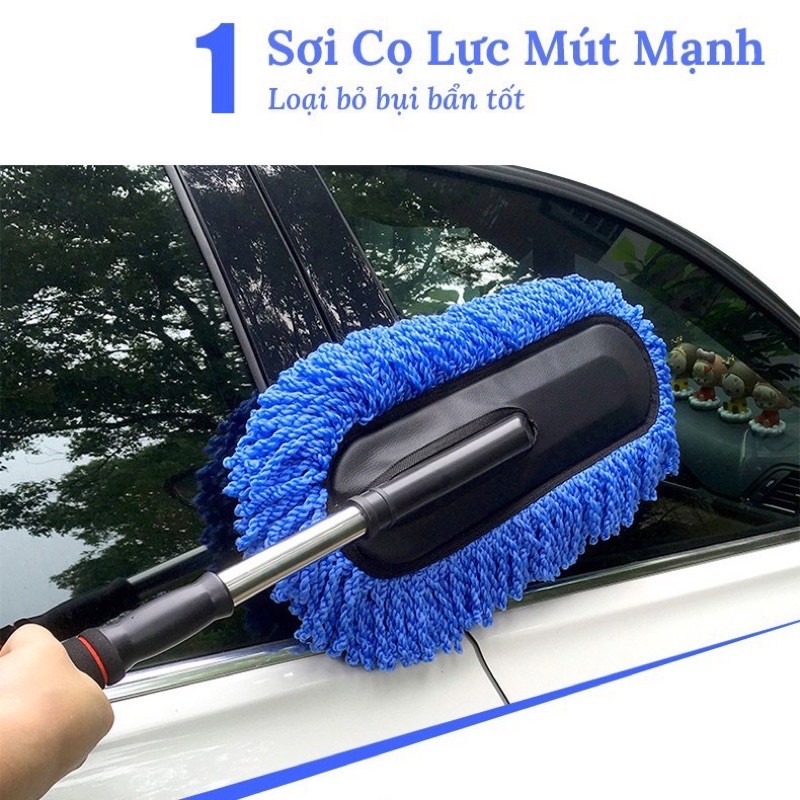 Chổi nano lau rửa ô tô xe hơi chuyên dụng sợi quang dầu mềm mịn cán điều chỉnh dài linh hoạt