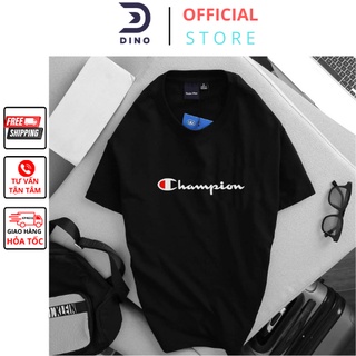 Áo Thun Đen Trắng Champion Nam Nữ Basic Unisex Không Cổ In Hình Champion DiNo,áo thun ngắn tay không cổ in hình unisex