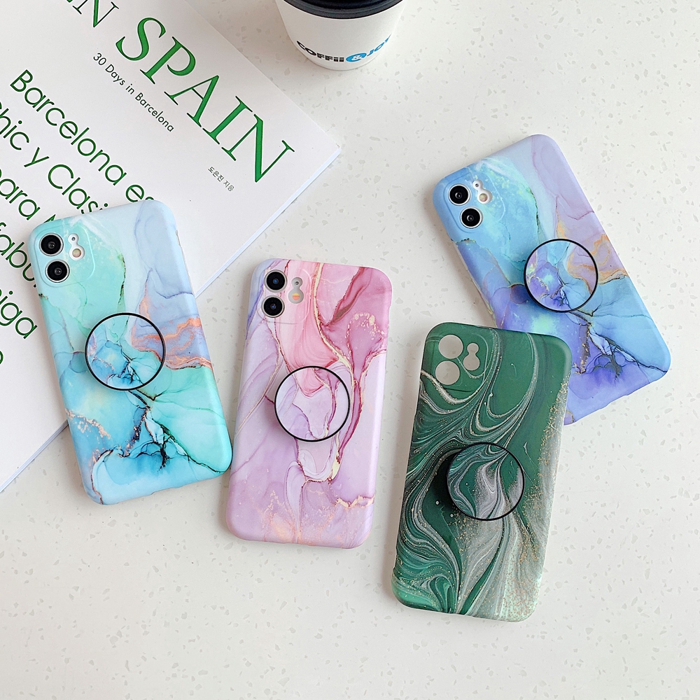 Ốp điện thoại TPU mềm hình đá hoa cương có giá đỡ túi khí cho IPhone 6 6S 7 8 Plus XS Max XR 11 Pro Max SE2020