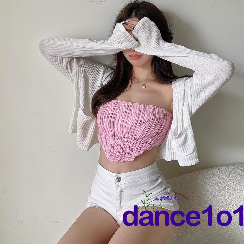 Áo Ống Dệt Kim Màu Sắc Trơn Thời Trang Cho Nữ