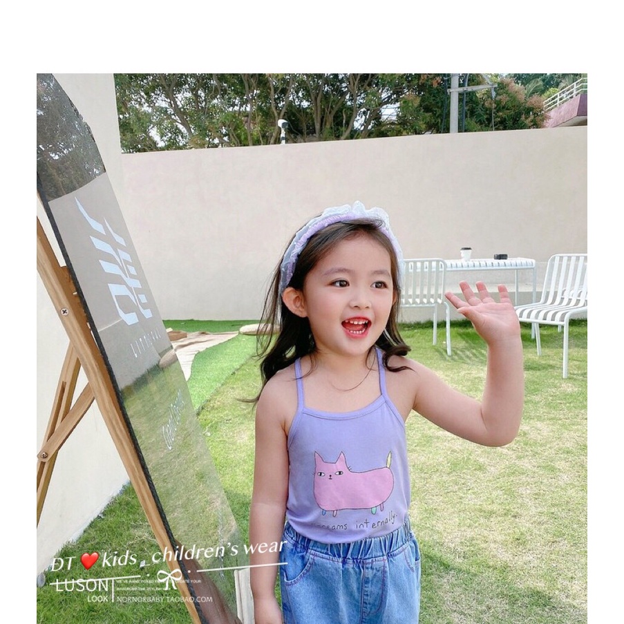 XẢ HÀNG Áo 2 dây bé gái, áo 2 dây lưng đan chéo chất cotton hình ngộ nghĩnh cho bé