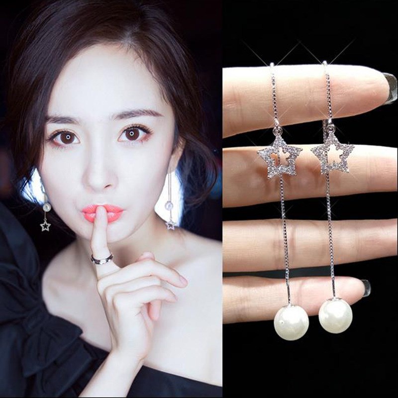 Khuyên tai dáng dài phối tua rua cá tính phong cách Hàn Quốc dành cho nữ