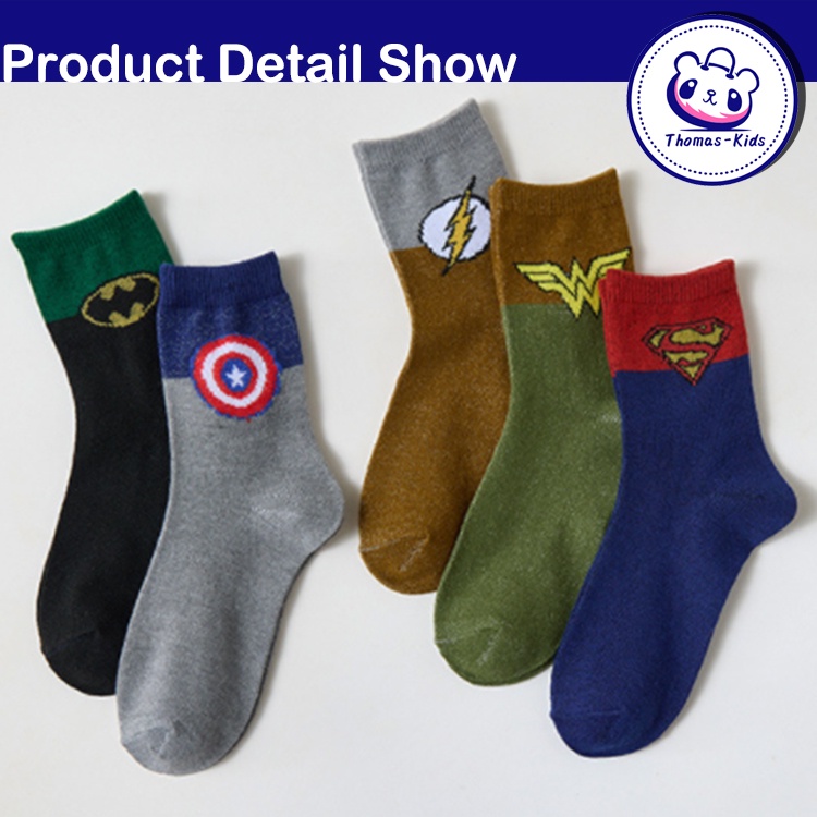 [THOMAS Kids] 5 Đôi Vớ Thời Trang Họa Tiết Hoạt Hình Siêu Nhân Cho Bé Trai 1-11 Tuổi