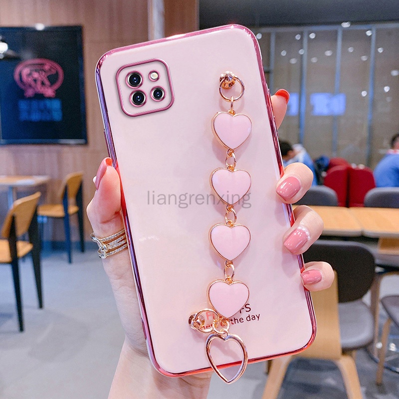 Ốp lưng Samsung A22 4g samsung A22 5G Ốp điện thoại silicon mềm gắn dây đeo cổ tay hình trái tim cho Samsung A22 4g A22 5G