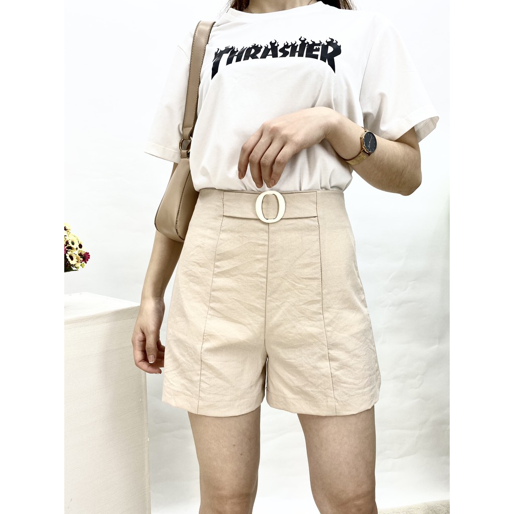 Quần short nữ đũi siêu mát, quần Sooc đũi Cạp cao kèm đai 3 màu, thấm hút mồ hôi cực đỉnh hàng thiết kế Hachidesigns | BigBuy360 - bigbuy360.vn