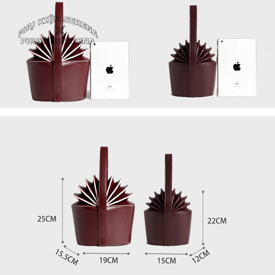 Túi xách nữ da thật cao cấp đẹp độc lạ thiết kế giỏ xách nở hoa độc đáo màu mận chín - phukienserena - SE101