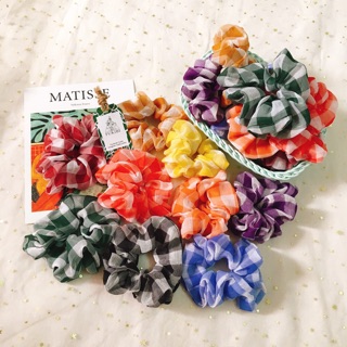 CỘT TÓC VẢI SCRUNCHIES HỌA TIẾT CARO BẢN TO KÈM ẢNH THẬT