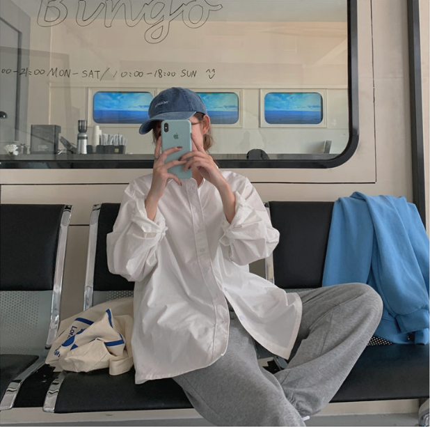 Áo Sơ Mi Màu Trơn Tay Dài Dáng Rộng Phong Cách Hàn Quốc Cho Nữ