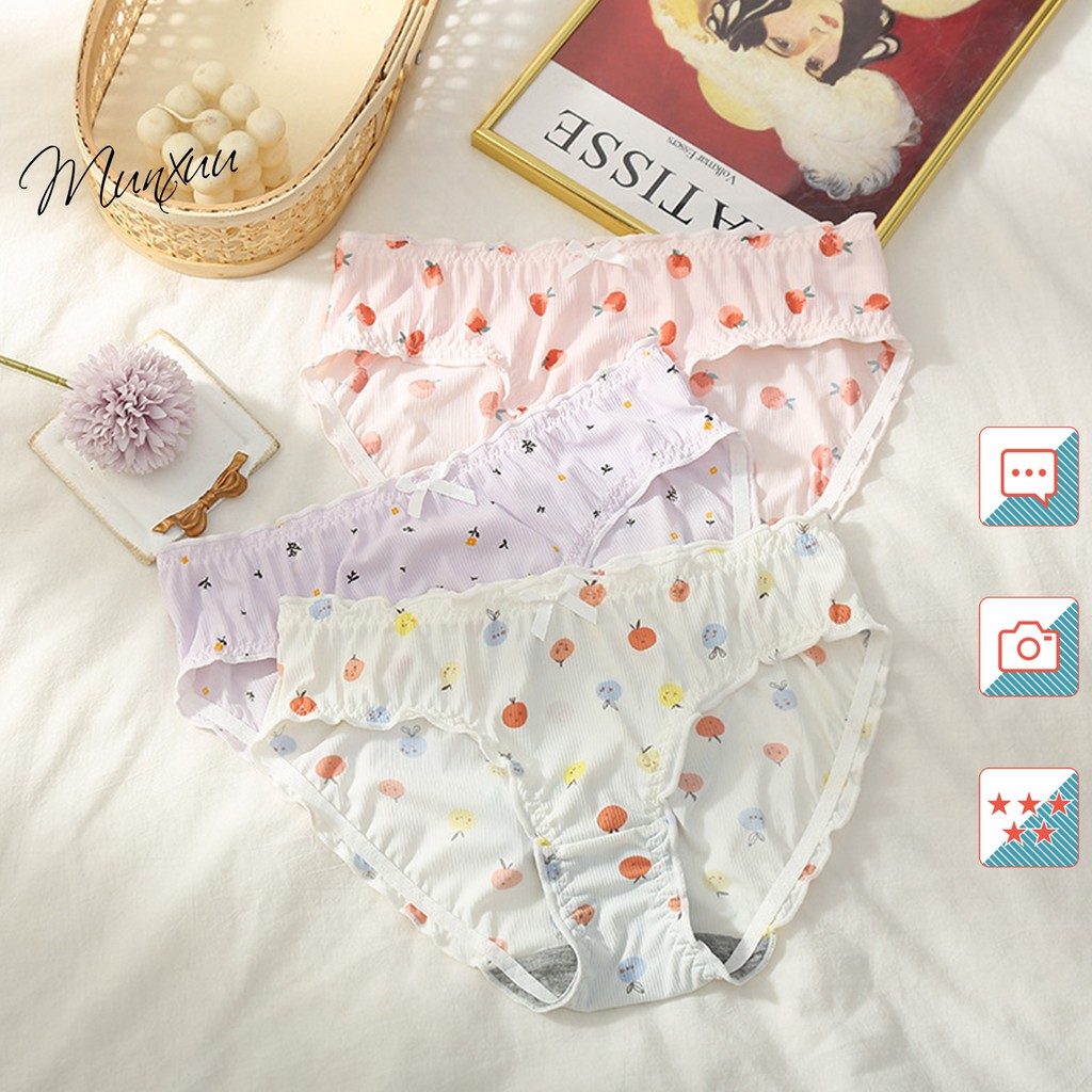 Quần lót su nữ MUNXUU họa tiết dâu nơ trẻ trung, chất liệu su mềm mại kháng khuẩn thoáng khí – QC21