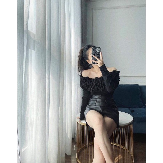 Áo len tăm trễ vai bèo 2 màu cho nữ