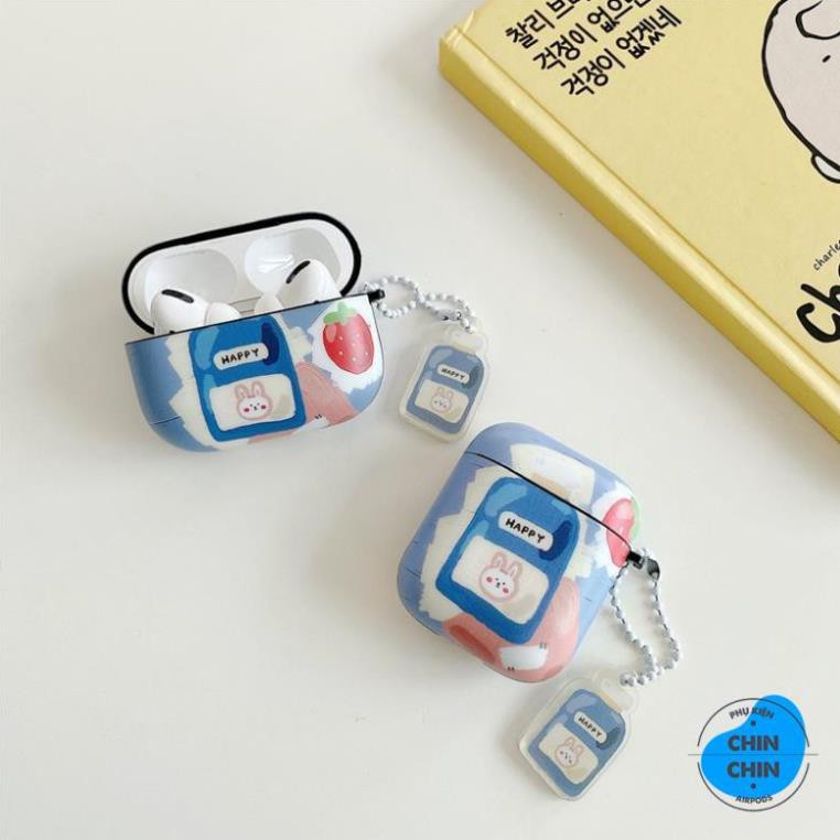 Case Vỏ Bao Airpods Đựng Tai Nghe Airpod 1 2 Pro Thỏ Happy Xanh Bằng Nhựa Dèo TPU Chống Bám Bụi Cực Cute - Chinchin Shop